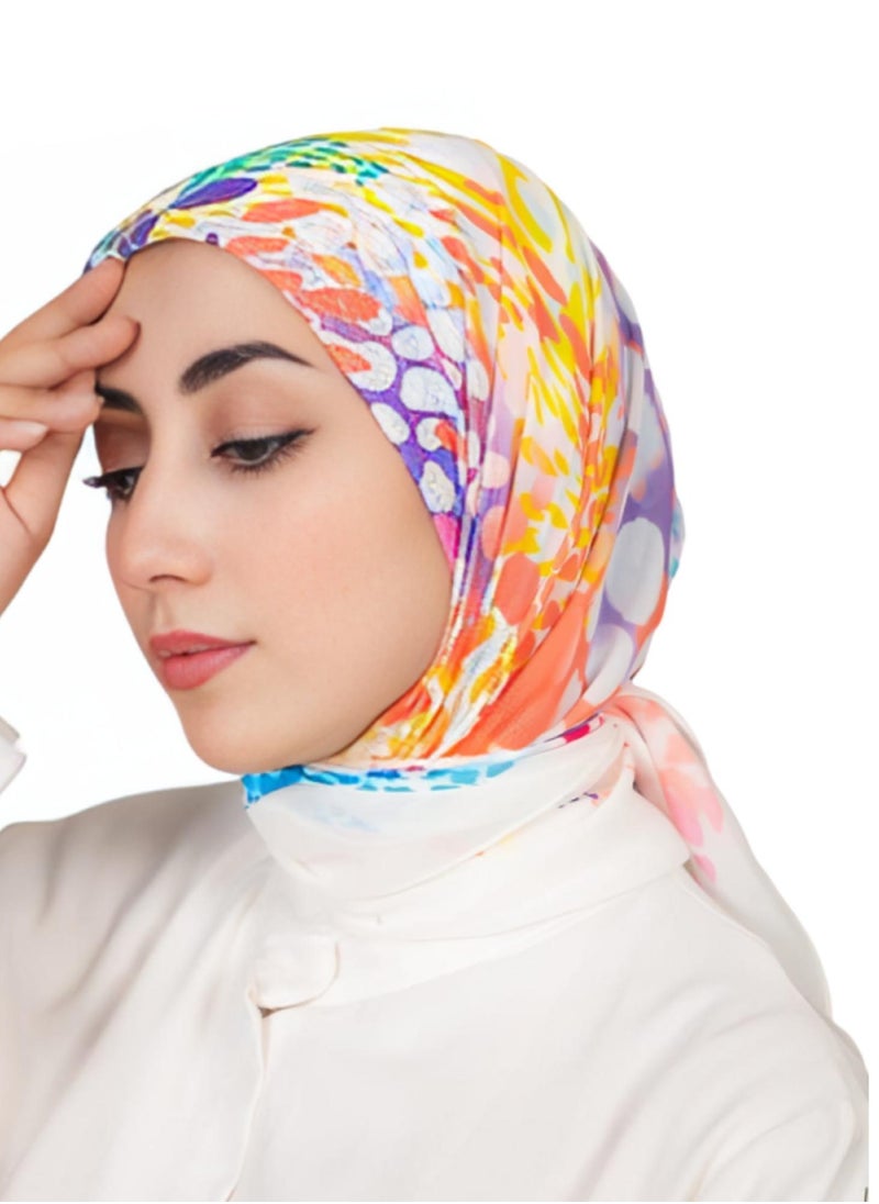 Generic - Digital Crepe Square Scarf 90x90cm, Lightweight and Elegant Silk Scarf, Modern Design Printed with Vibrant Colors, Perfect Scarf Hijab for Occasions and Daily Use, Multicolor - Image 1