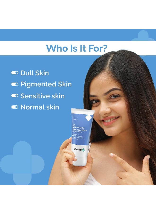 THE derma Co 2% Vitamin C Gel Daily Face Wash with Vitamin C, Rosehip & Orange Peel Extract for Glowing Skin I Brightens & Evens Skin Tone I Anti-Oxidant Rich Formula I For All Skin Type - 80ml  - Image 2