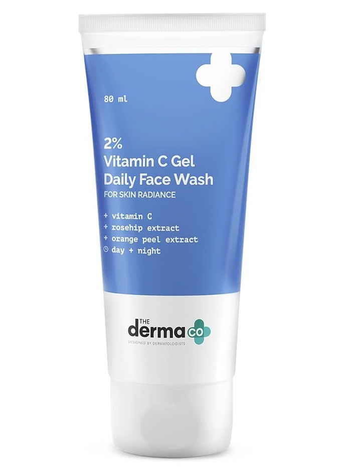 THE derma Co 2% Vitamin C Gel Daily Face Wash with Vitamin C, Rosehip & Orange Peel Extract for Glowing Skin I Brightens & Evens Skin Tone I Anti-Oxidant Rich Formula I For All Skin Type - 80ml - Image 1