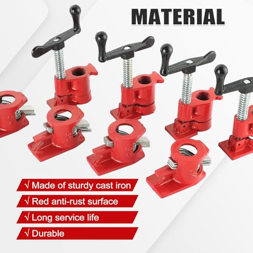 FLKQC 3/4" Wood Gluing Pipe Clamp Set | Pack of 8 Heavy Duty Pipe Clamps Quick Release Metal Pipe Clamp for Woodworking Workbench(8pcs 3/4") - Image 3