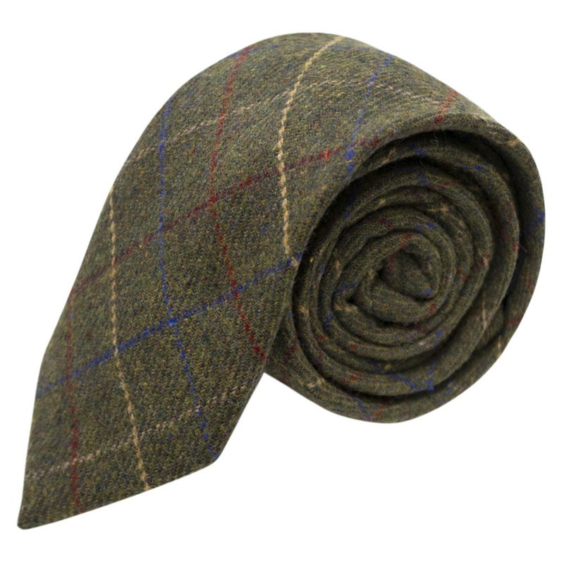 King & Priory Heritage Check Regency Green Necktie, Tweed, Mens NeckNecktie - Image 1