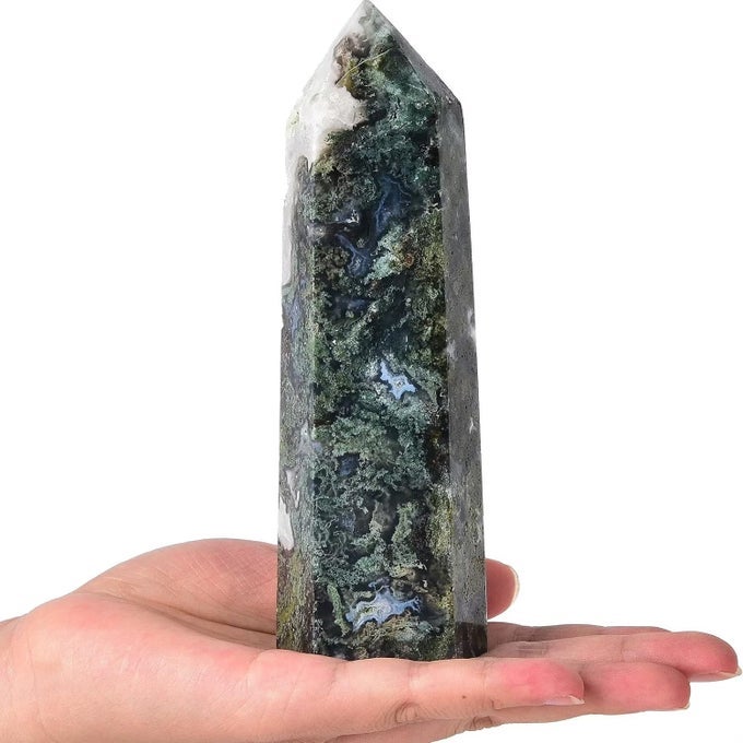 Large Healing Crystal Wand Moss Agate Point Natural Crystal Obelisk Tower Decor 1.8-2.2 LBS