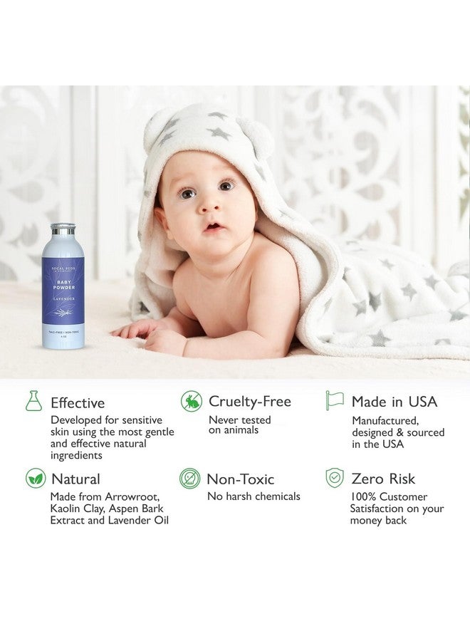 SoCal Suds & Company - Natural Baby Powder Talc-Free - Newborn Essentials with Arrowroot Powder, Kaolin, Aspen Bark Extract for Soft Soothing Protected Skin - Gentle Absorption - Lavender, 4oz - Image 4