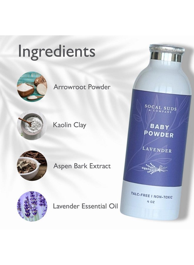 SoCal Suds & Company - Natural Baby Powder Talc-Free - Newborn Essentials with Arrowroot Powder, Kaolin, Aspen Bark Extract for Soft Soothing Protected Skin - Gentle Absorption - Lavender, 4oz - Image 3