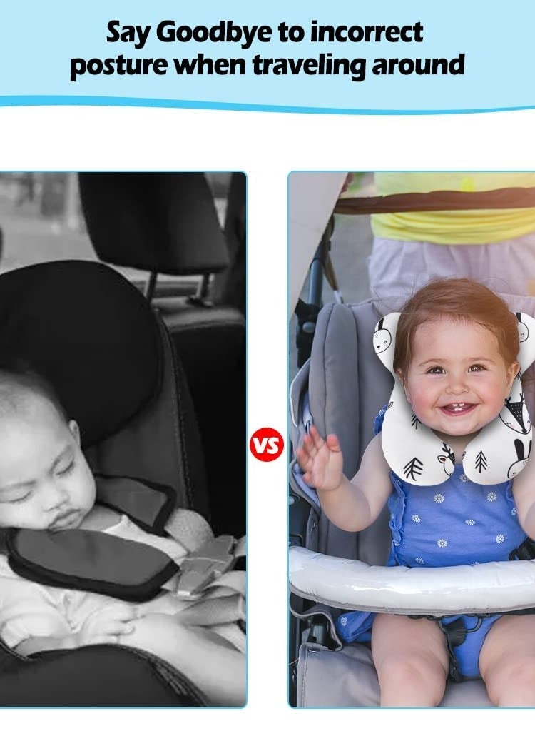 Upgraded Baby Travel Pillow for Head and Neck Support - Comfortable Baby Neck Pillow for Car Seat, Pushchair, and Travel (Bear Design) - Image 5