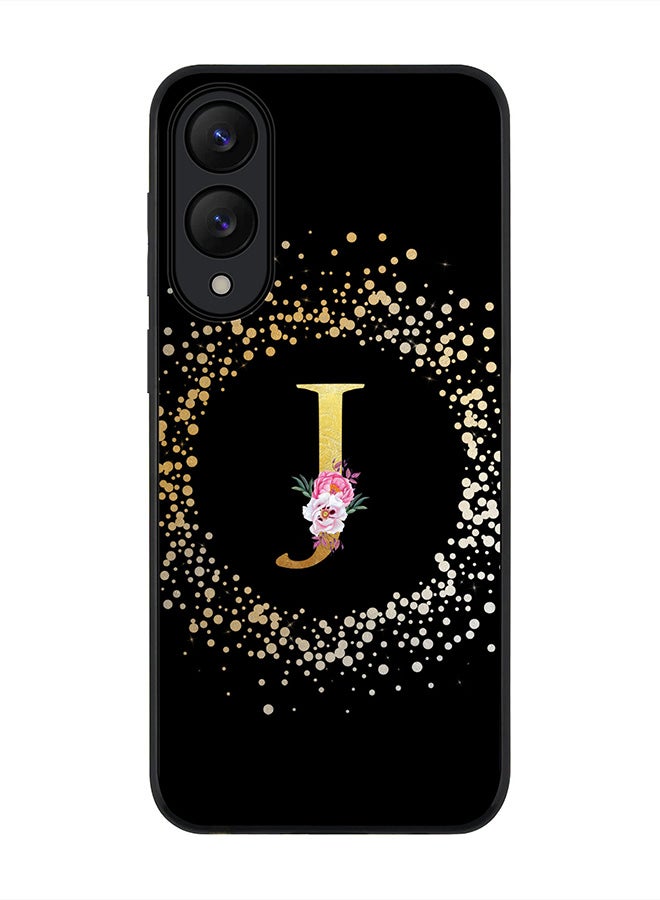 Stylizedd For Samsung Galaxy S25 Edge Case,Slim fit Camera Protection, Shockproof Thin Phone cover  - Custom Monogram Floral - J ( Black )