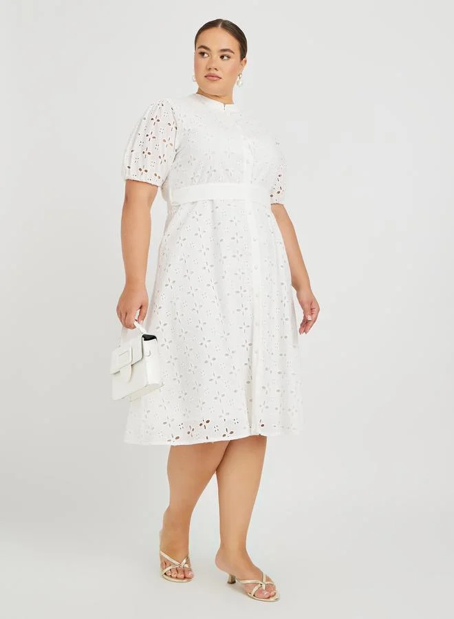 ستايلي فستان قميص ميدي مقاس كبير بتطريز