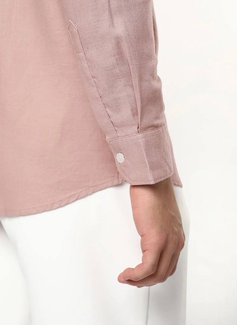 Urbano Fashion  Urbano Fashion Men's Dusty Pink Linen Blend Full Sleeve Relaxed Fit Casual Solid Shirt for Men | Best Price UAE