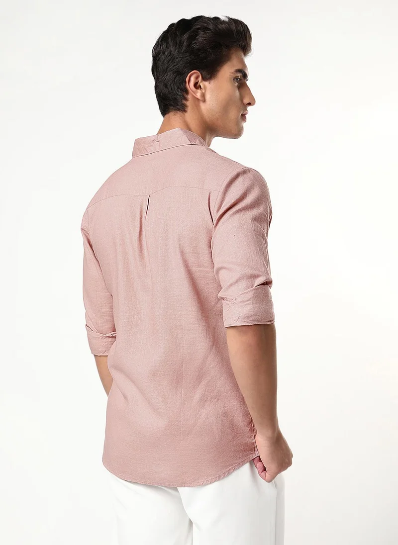Urbano Fashion  Urbano Fashion Men's Dusty Pink Linen Blend Full Sleeve Relaxed Fit Casual Solid Shirt for Men | Best Price UAE