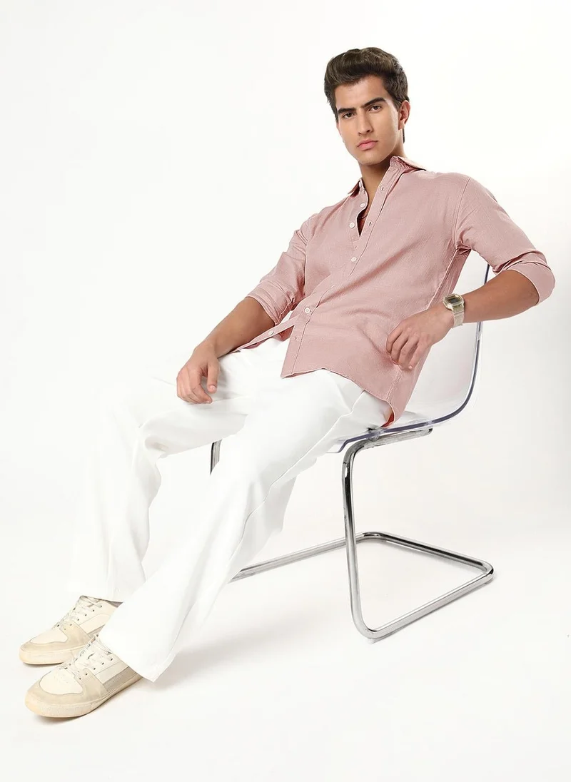 Urbano Fashion  Urbano Fashion Men's Dusty Pink Linen Blend Full Sleeve Relaxed Fit Casual Solid Shirt for Men | Best Price UAE