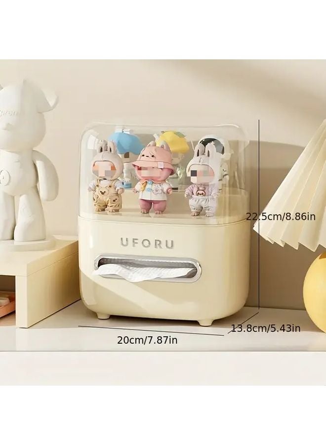 Cream White Cute Bunny Desktop Tissue Box Large Capacity Dustproof Transparent Window - Image 1