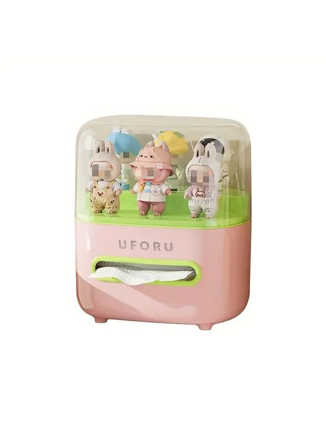 Cream White Cute Bunny Desktop Tissue Box Large Capacity Dustproof Transparent Window - Image 3