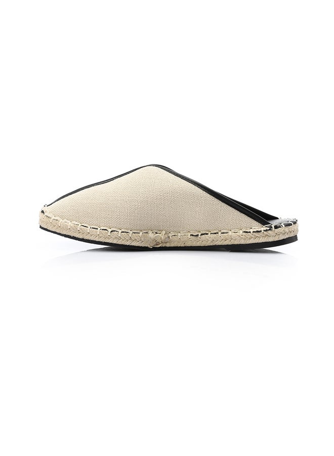 Semi Square Plain Slip On Mules - Beige & Black