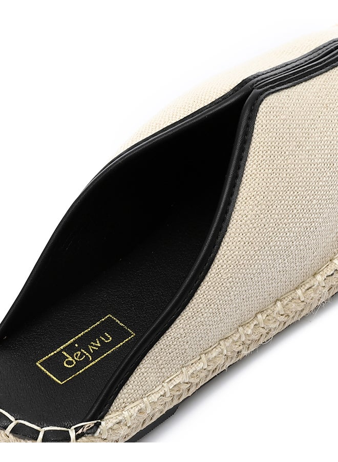 Semi Square Plain Slip On Mules - Beige & Black