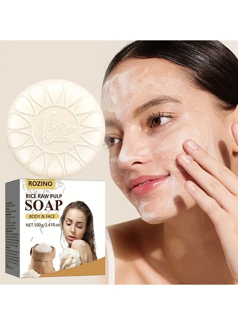 Rozino 100g  Rice & Glycerin Soap Bar - Moisturizing, Formaldehyde-Free for All Skin Types, Ideal for Face and Body Wash - Image 4