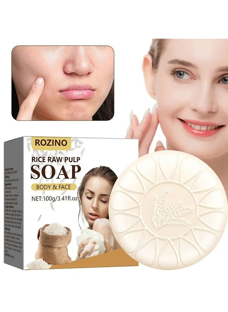 Rozino 100g  Rice & Glycerin Soap Bar - Moisturizing, Formaldehyde-Free for All Skin Types, Ideal for Face and Body Wash - Image 2