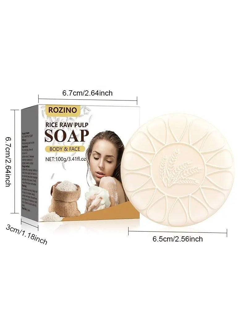 Rozino 100g  Rice & Glycerin Soap Bar - Moisturizing, Formaldehyde-Free for All Skin Types, Ideal for Face and Body Wash - Image 3