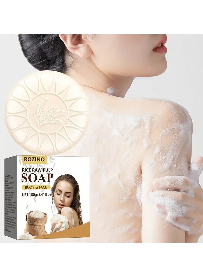 Rozino 100g  Rice & Glycerin Soap Bar - Moisturizing, Formaldehyde-Free for All Skin Types, Ideal for Face and Body Wash - Image 1