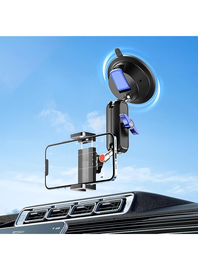 Green Tiger Car Photography Phone Holder Phone Mount, Suction Cup Car Phone Holder, Universal 360° Rotation Anti-Shake Metal Car Phone Holder for Video Recording & Navigation, Applicable for iPhone Samsung, Black - Image 1