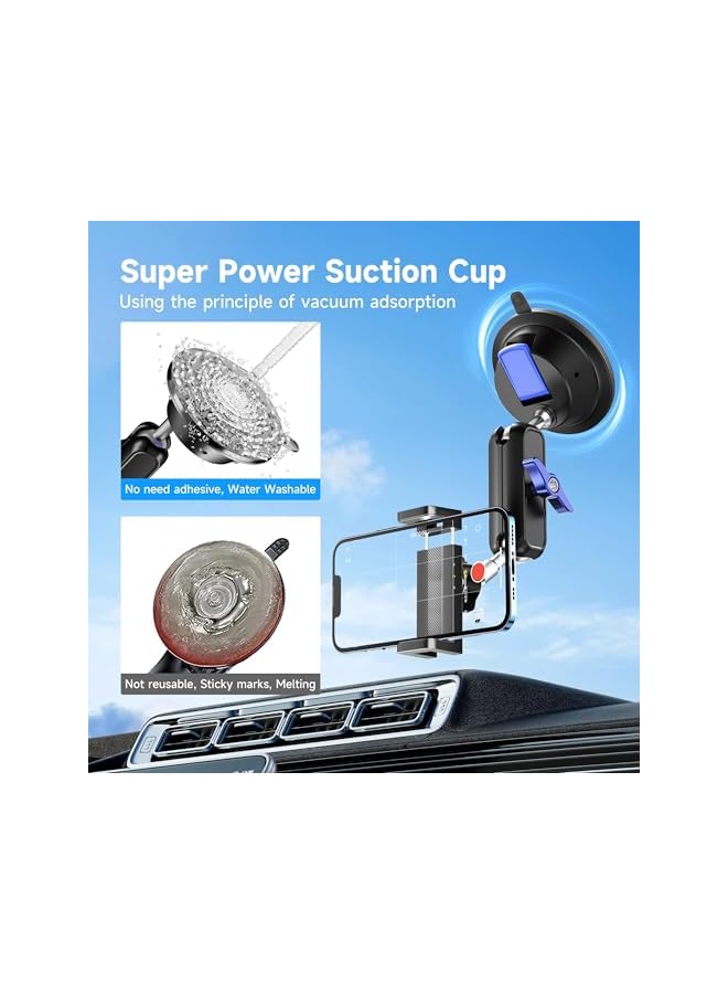 Green Tiger Car Photography Phone Holder Phone Mount, Suction Cup Car Phone Holder, Universal 360° Rotation Anti-Shake Metal Car Phone Holder for Video Recording & Navigation, Applicable for iPhone Samsung, Black - Image 2