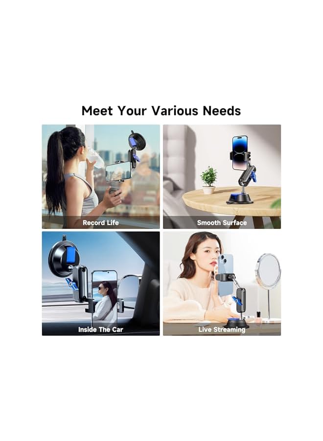 Green Tiger Car Photography Phone Holder Phone Mount, Suction Cup Car Phone Holder, Universal 360° Rotation Anti-Shake Metal Car Phone Holder for Video Recording & Navigation, Applicable for iPhone Samsung, Black - Image 5