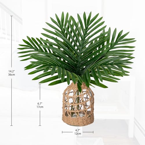 GnFlus Fake Plants 142 Faux Palm Plant in Glass Vase Realistic Tropical Fake Palm House Plants Artificial Palm Leaves Greenery Stems for Home Bathroom Office Farmhouse Balcony Shelf Centerpiece Dcor - Image 3