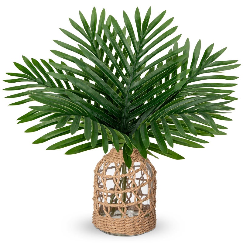 GnFlus Fake Plants 142 Faux Palm Plant in Glass Vase Realistic Tropical Fake Palm House Plants Artificial Palm Leaves Greenery Stems for Home Bathroom Office Farmhouse Balcony Shelf Centerpiece Dcor - Image 2