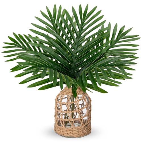 GnFlus Fake Plants 142 Faux Palm Plant in Glass Vase Realistic Tropical Fake Palm House Plants Artificial Palm Leaves Greenery Stems for Home Bathroom Office Farmhouse Balcony Shelf Centerpiece Dcor - Image 1