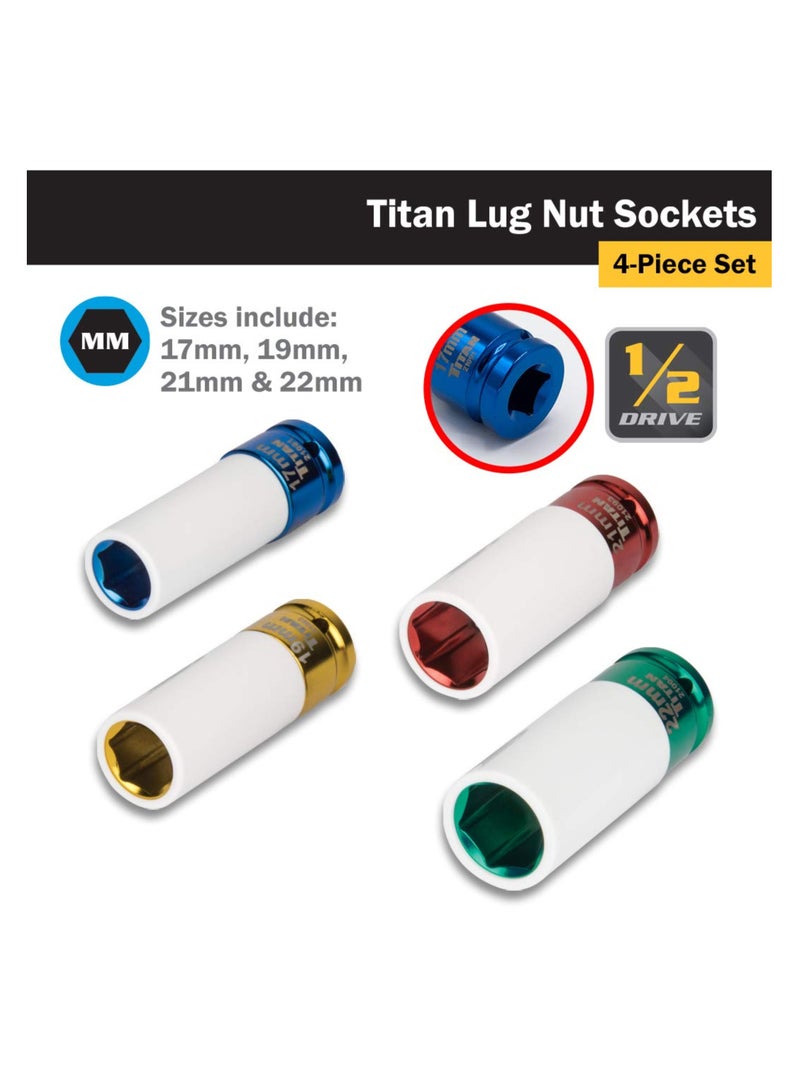 TITAN 21095 4 Piece 1/2 Inch Drive Non Marring Impact Deep Lug Nut Socket Set  - Image 2