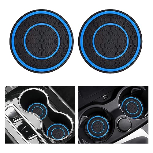 SUJADE 2 PCS Car Cup Holder CoasterCar Coasters Cup Mats275 Inch Universal Car Cup CoastersNonSlip Anti Dust Mats Cup Holder Insert Coaster Suitable for Most Car Interior Blue - Image 1