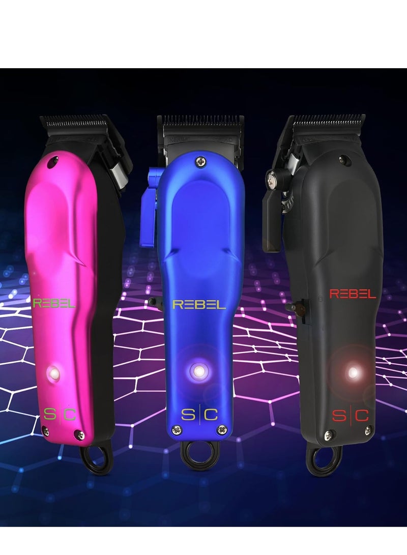 Stylecraft Rebel Professional Super-Torque Cordless Hair Clipper (Modular Lids: Pink, Blue, Black Included), Black Diamond Carbon Fusion Faper Blades - Image 5