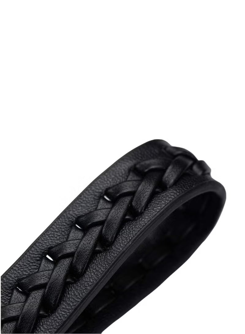 Leather Logo Keychain for Mercedes-Benz Car and Metal Chain Keyring - Black - Image 2