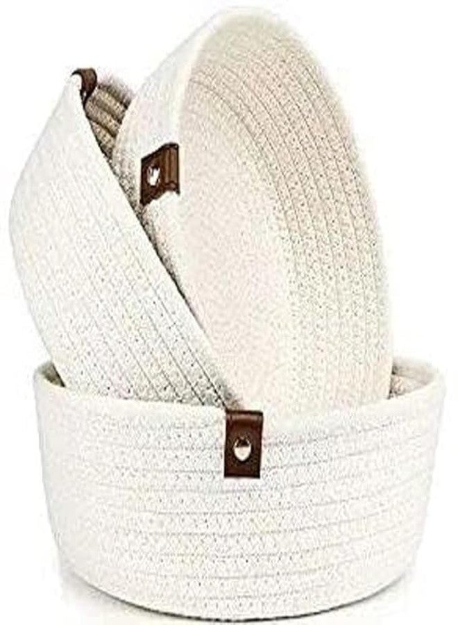 TRENDOZE 100% Natural Jute small box mini rope paper storage Round hamper baby nursery tray bucket for Living Kitchen, Office, Drawing Room,fruits, kitchen, office, (WHITE SET OF 3) - Image 3