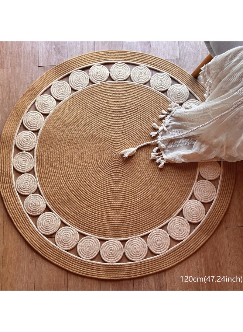 LAZY H CORNER Bohemian Round Rugs Hand-Braided - Linen Natural Fiber Circle Rugs for Bedroom & Living Room, Non-Slip & Washable Bath Mats, Home Decor For Family 80cm/100cm/120cm - Beige - Image 5