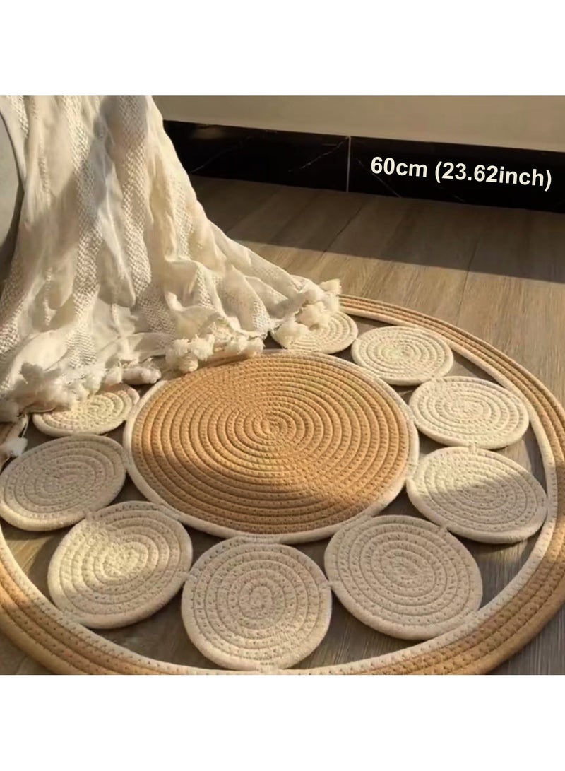 LAZY H CORNER Bohemian Round Rugs Hand-Braided - Linen Natural Fiber Circle Rugs for Bedroom & Living Room, Non-Slip & Washable Bath Mats, Home Decor For Family 80cm/100cm/120cm - Beige - Image 4