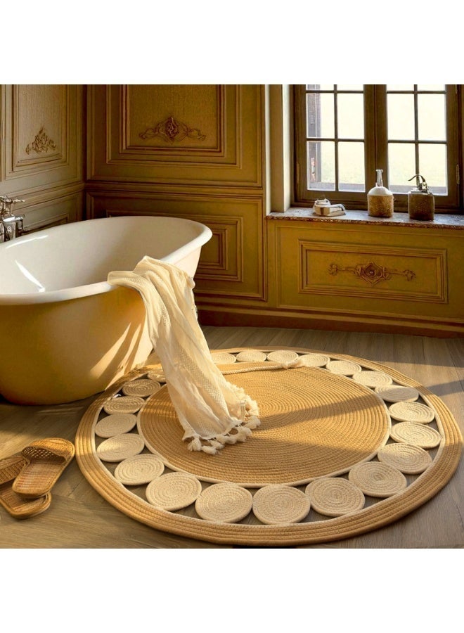 LAZY H CORNER Bohemian Round Rugs Hand-Braided - Linen Natural Fiber Circle Rugs for Bedroom & Living Room, Non-Slip & Washable Bath Mats, Home Decor For Family 80cm/100cm/120cm - Beige - Image 2