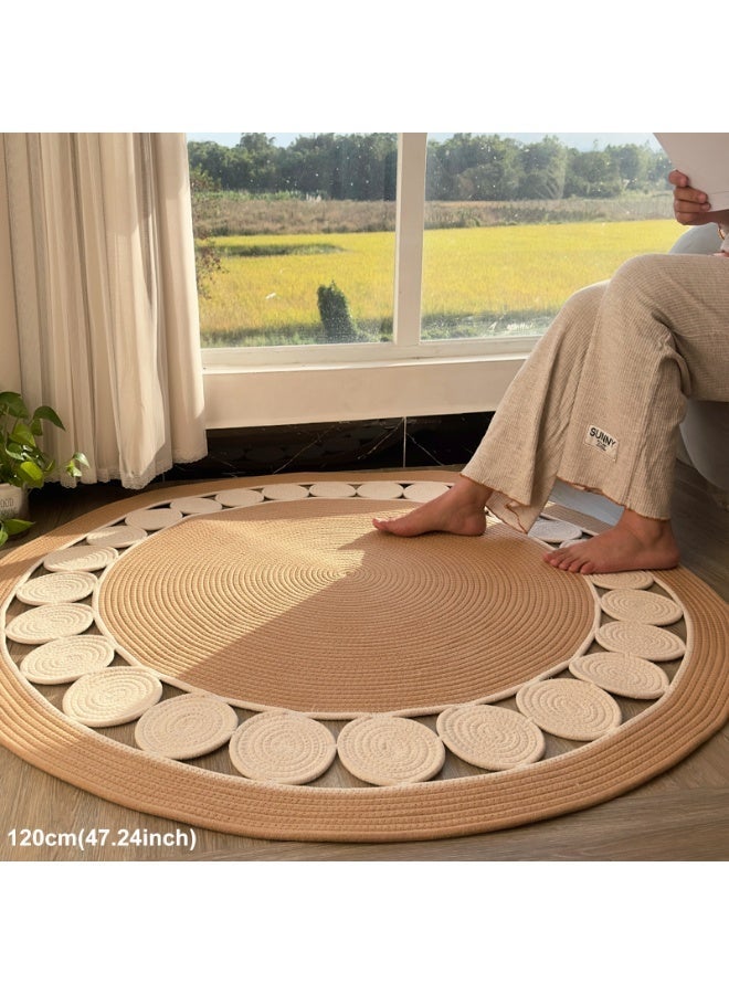LAZY H CORNER Bohemian Round Rugs Hand-Braided - Linen Natural Fiber Circle Rugs for Bedroom & Living Room, Non-Slip & Washable Bath Mats, Home Decor For Family 80cm/100cm/120cm - Beige - Image 3