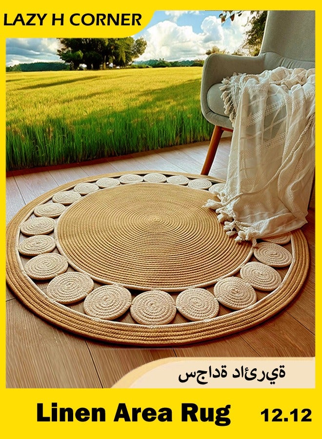 LAZY H CORNER Bohemian Round Rugs Hand-Braided - Linen Natural Fiber Circle Rugs for Bedroom & Living Room, Non-Slip & Washable Bath Mats, Home Decor For Family 80cm/100cm/120cm - Beige - Image 1