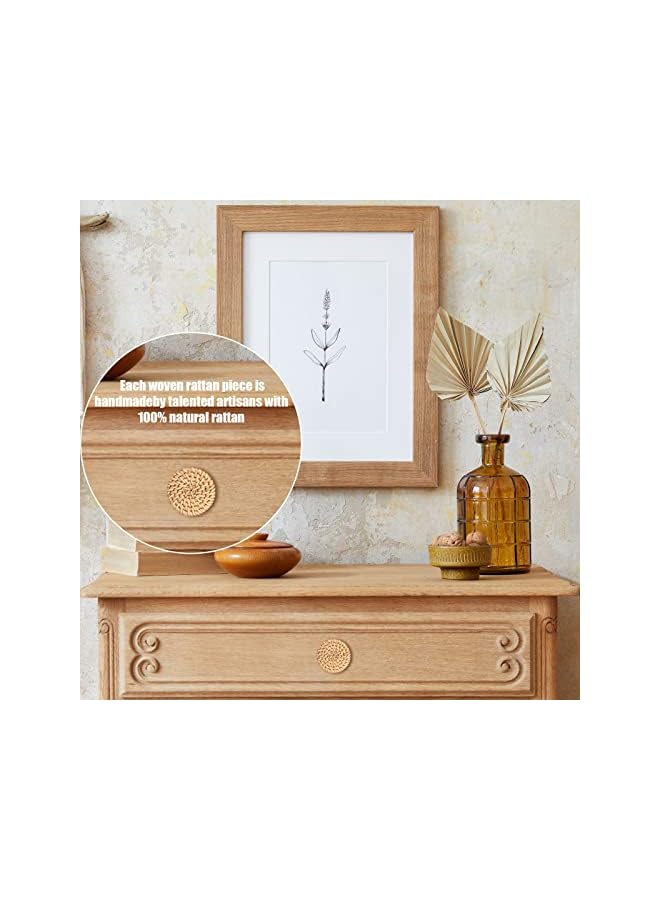 S-TOP Rattan Dresser Knobs Round Wooden Drawer Knobs Handmade Wicker Woven and Screws for Boho Furniture Knobs Cabinets Dresser Handles Hardware Pulls Cabinet Knobs (Natural,6 Knobs and 6 Screws) - Image 2