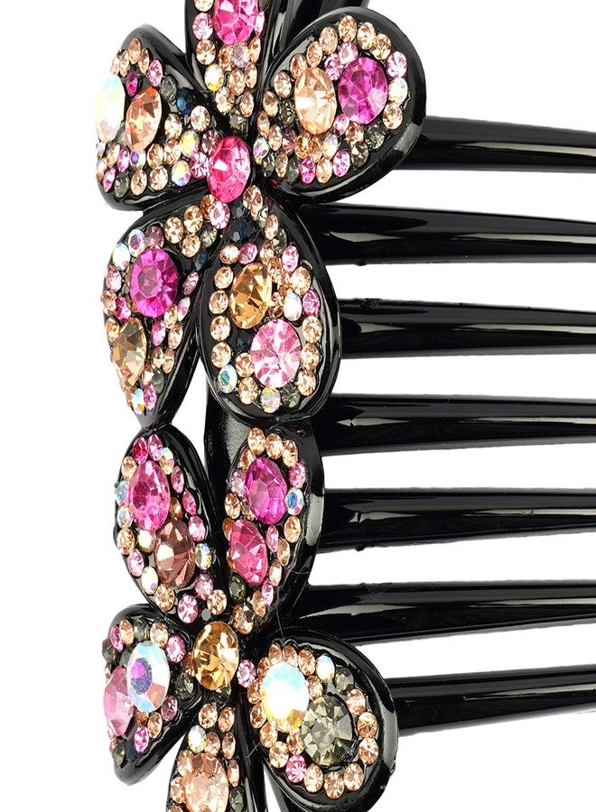 ZEMANIA مشط شعر جانبي مزين بالزهور من زيمانيا | مشط بلاستيكي ملتوي مزين بالكريستال بسبعة أسنان للنساء والفتيات - Image 5