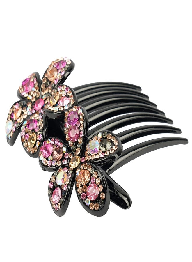 ZEMANIA مشط شعر جانبي مزين بالزهور من زيمانيا | مشط بلاستيكي ملتوي مزين بالكريستال بسبعة أسنان للنساء والفتيات - Image 3