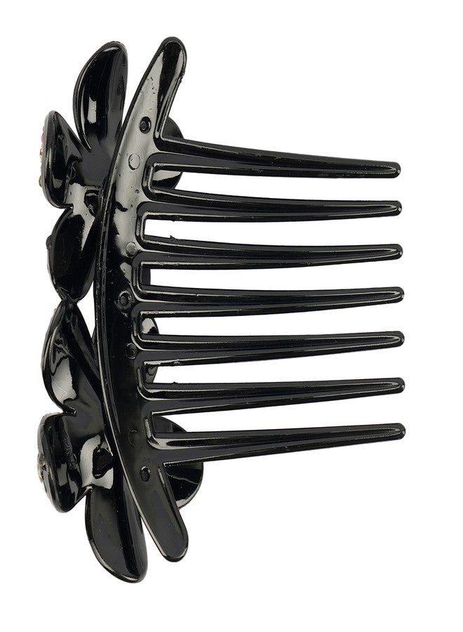 ZEMANIA مشط شعر جانبي مزين بالزهور من زيمانيا | مشط بلاستيكي ملتوي مزين بالكريستال بسبعة أسنان للنساء والفتيات - Image 4