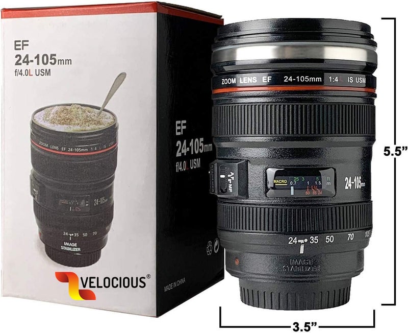 URM Steel Camera Lens Shaped Coffee Mug with Lid 350ml Black Camera Lens Coffee Mug Steel Insulated Travel Mug Thermos 400 ML Black - Image 3