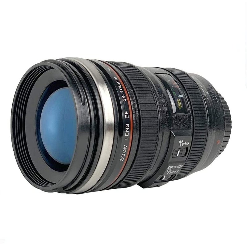 URM Steel Camera Lens Shaped Coffee Mug with Lid 350ml Black Camera Lens Coffee Mug Steel Insulated Travel Mug Thermos 400 ML Black - Image 2
