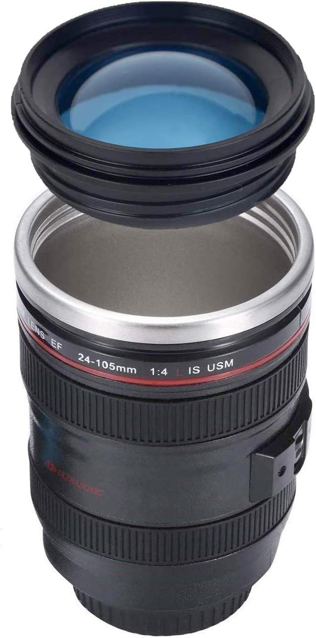 URM Steel Camera Lens Shaped Coffee Mug with Lid 350ml Black Camera Lens Coffee Mug Steel Insulated Travel Mug Thermos 400 ML Black - Image 4