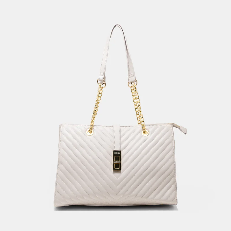 AMICA Dulce Tote bag With Metal Chain Straps - Beige
