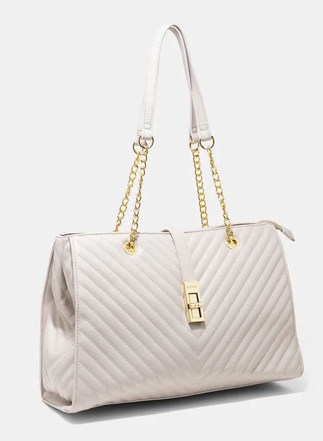 AMICA AMICA Dulce Tote bag With Metal Chain Straps - Beige