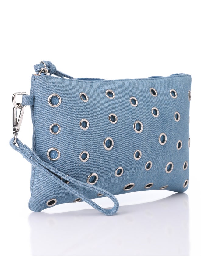 Perforated Light Blue Denim Casual Zipper Closure Clutch - pzsku/Z69EB8B17FF1513340ECEZ/45/_/1716130548/a71f7676-4174-45ae-97dd-d89e128f1e4a