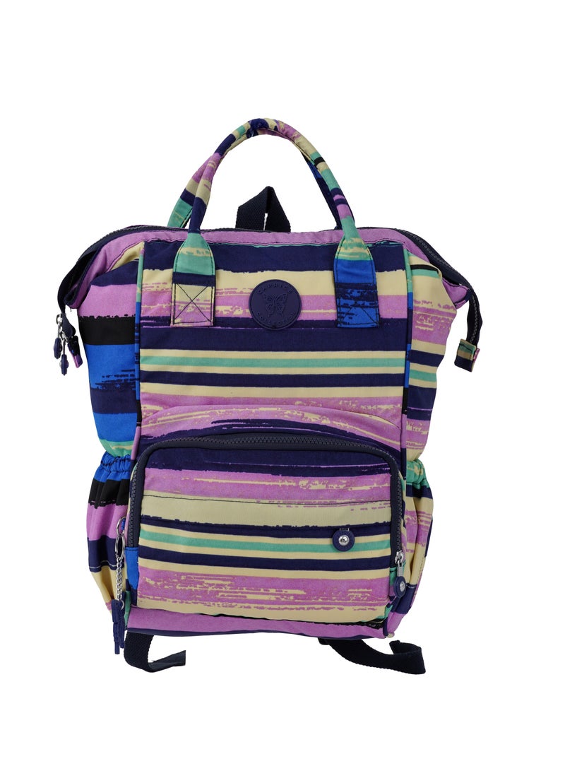 CAPRICE COLLECTION Baby Dipper Bagpack Mommy Bag – Water-Proof Nylon, Multi-Compartment, Adjustable Strap, Multicolor Horizontal Stripes  - Image 1