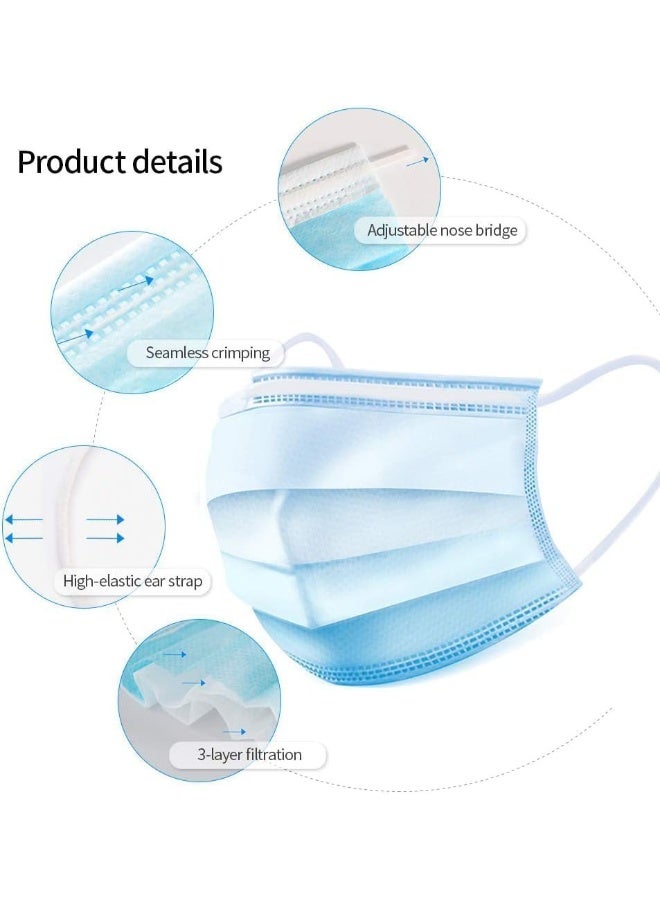 Poaker Disposable Face Masks Black/Blue 50 Pack 3-Ply Breathable Soft And Comfortable Earloop Protection For Adults And Kids Non-Woven Fabric  - Image 4